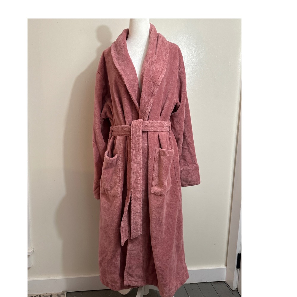 LL Bean Womens XL Petite Pink Terry Cloth Robe Cotton Blend Shawl Collar 524175